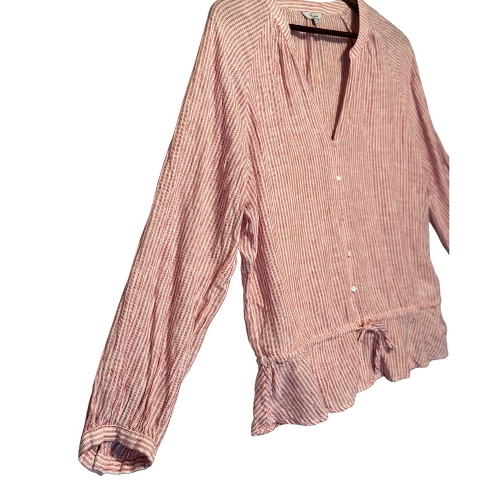 Rails Womens Marti Top L Red Stripe Long Sleeve Linen Blend Split Neck‎ Casual - Picture 4 of 8